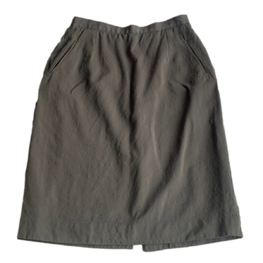 Burberrys' Olive Green Wool Knee Length Pencil Skirt With Pockets
